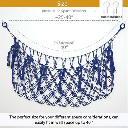 Stuffed Animal Net or Hammock Wall Macrame Toy Display Plush Toy Holder Ceiling Hanging Net for Stuffed Animal Storage (Blue, 49" W)