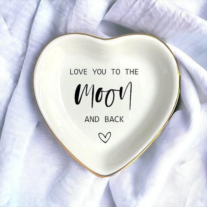 HatafaFurni Ring Dish Gift For Mom Wife Bride Lover, Ceramic Jewelry Dish, Trinket Tray, Mother's Day Gift, Wedding Gifts, Love You To The Moon And Back, Vday Gifts for Lover, Valentines Gift Ideas
