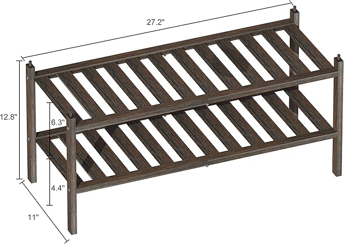 Bamboo 2-Tier Shoe Rack Stackable Shelf Storage Organizer for Entryway, Hallway and Closet, 27.2"x11"x13.2" (Mocha)