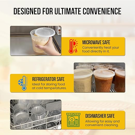OCS Parts Round Plastic Deli Containers with Lids | Stackable, Microwavable, Freezer and Dishwasher Safe BPA Free Food Prep and Storage Containers (240, Clear, 24 Ounce)