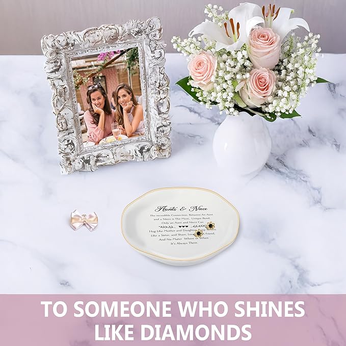 Aunt Gifts from Niece Jewelry Dish Trinket Tray, Auntie Birthday Gifts, I Love You Aunt Present for Christmas Wedding, Best Aunt Ever Gifts (White-Aunts4)