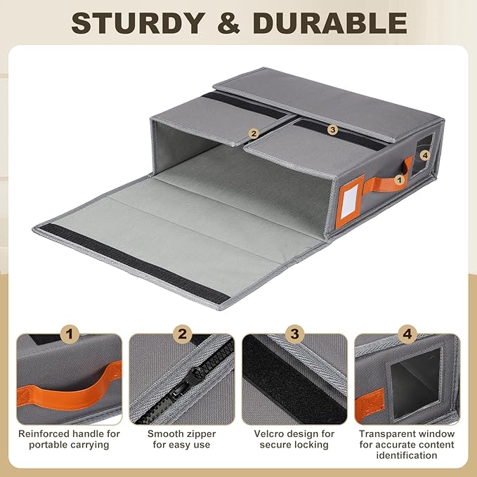 uxcell 4 Pack Bed Sheet Organizers and Storage with PU Handle, Foldable Bedding Duvet Cover Set Organizer Storage Closet and Under Bed Storage Containers, Gray