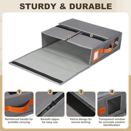 uxcell 4 Pack Bed Sheet Organizers and Storage with PU Handle, Foldable Bedding Duvet Cover Set Organizer Storage Closet and Under Bed Storage Containers, Gray