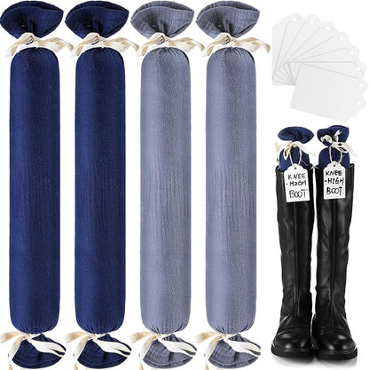 2 Pairs Boot Shaper Stands with 8 Labels Cotton Tall Boot Inserts for Closet Organization