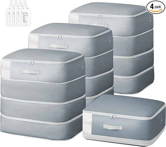 Easortm Comforter Storage Bag - 130L Large Capacity Blanket Storage Bags 4-Layer Ultra Space Saving Self Compression Organizer, Washable Compression Bags for Storage Comforter Blanket, 4-Pack, Grey