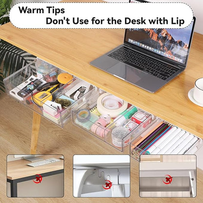 OTraki Under Desk Table Drawer Storage Organizer 3 Pack Large & Medium & Small Under Desk Storage Drawers Slide Out Self-Adhesive Amount Drawer Attach for Office, Home, School (S/M/L)