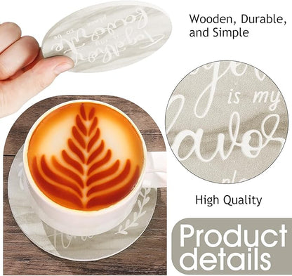 Queekay Coasters Set of 6 House Warming Gifts New Home Wooden Farmhouse Drink Coasters with Holder 4'' Funny Decoration for Kitchen Family Coffee Bar Tabletop Protection(Brown Marble)