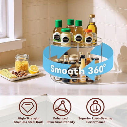 2 Tier Lazy Susan Turntable Organizer 9.25'' Rotating Spice Rack Organization, 1 Pack