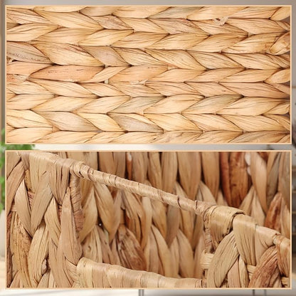 FEILANDUO Pantry Organizers Wicker Baskets for Organizing with Handles Handwoven Wicker Storage Bins Baskets for Shelves Boho Home Decor (Natural(Water Hyacinth), Set of 2