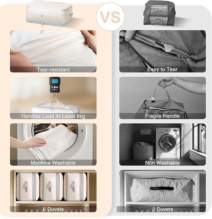 Easortm Comforter Storage Bag - 130L Large Capacity Blanket Storage Bags 4-Layer Ultra Space Saving Self Compression Organizer, Washable Compression Bags for Storage Comforter Blanket, 2-Pack, Beige