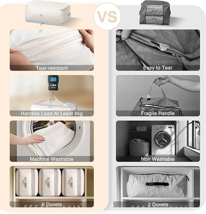 Easortm Comforter Storage Bag - 130L Large Capacity Blanket Storage Bags 4-Layer Ultra Space Saving Self Compression Organizer, Washable Compression Bags for Storage Comforter Blanket, 2-Pack, Beige