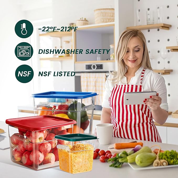BIEAMA 4 Pack Food Storage Containers, 2 Quart with Lids, Square Commercial Containers with Scale, NSF, Polycarbonate, Clear