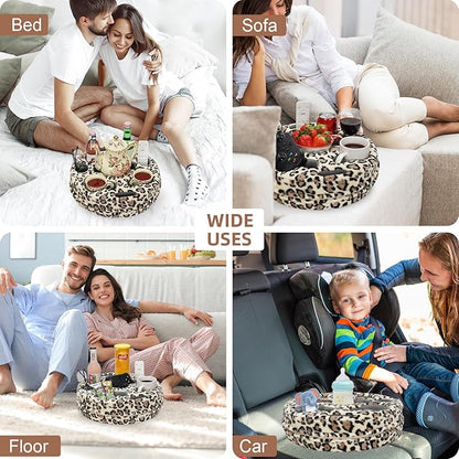 Couch Cup Holder Pillow - Cup Glass Cozy Pillow | Couch Caddy Sofa Bed Buddy Holds Drinks, Snacks, Remote, Phones, Tablet. Keep Drinks Stand and Prevent Spills for Car, Park, Beach (LeopardYellow)