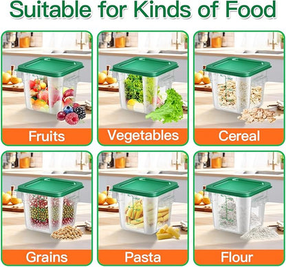 FeyBuosk 4 pcs 6qt Food Storage Containers with Lid, Square Clear Commercial Storage Containers with Handle and Scale for Food Storage in Home Kitchen & Dining (Green)