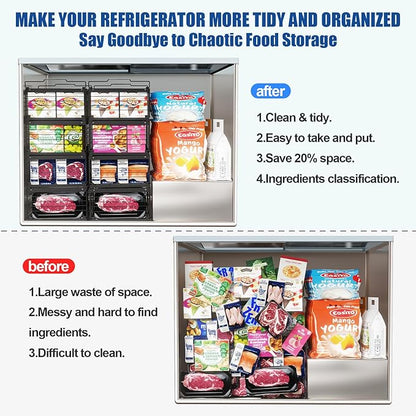 2Pcs Freezer Organizer Bins,11 to 17 inchs Large Scalable Stackable Freezer Storage Containers,Deep Freezer Organizer Bins Effectively Classify Food,Foldable Side Handles for Extra Storage Space