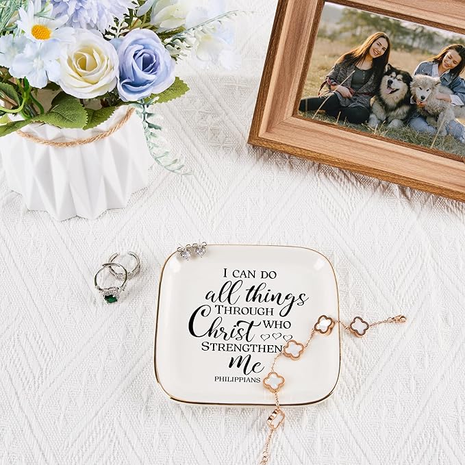 COZITED Christian Gifts for Women Faith Jewelry Dish - I Can Do All Things Through Christ Who Strengthens Me, Inspirational Religious Gifts for Women Birthday Christmas Mothers Day Catholic Gifts
