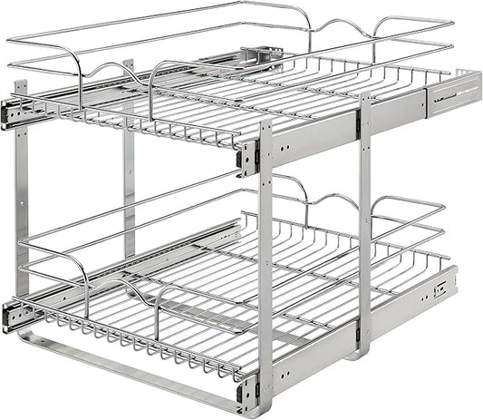 Rev-A-Shelf 2-Tier Kitchen Cabinet Pullout Shelf and Drawer Organizer Slide Out Pantry Storage Basket in Multiple Sizes, 18 x 22 In, 5WB2-1822CR-1