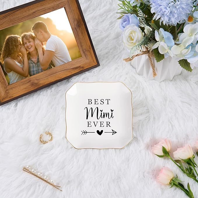 Jelershy Mimi Gifts Jewelry Dish Trinket Tray - Best Mimi Ever - Christmas Valentines Mother's Day Birthday Gifts for Mimi from Grandkids