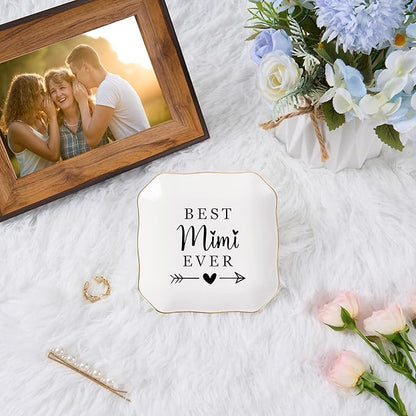 Jelershy Mimi Gifts Jewelry Dish Trinket Tray - Best Mimi Ever - Christmas Valentines Mother's Day Birthday Gifts for Mimi from Grandkids