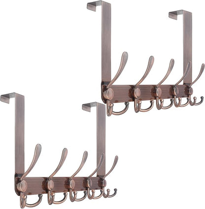 WEBI Over The Door Hook,Door Hanger Hook Rack with 5 Tri Hooks for Hanging,Over Door Towel Rack Door Coat Hanger Door Coat Rack for Bathroom,Behind Back of Door,Antique Copper,2 Packs