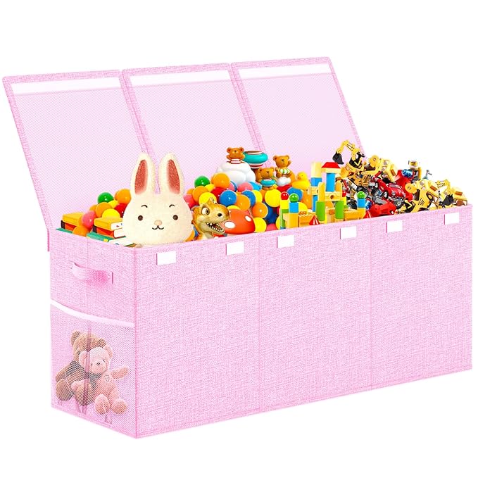 Extra Large Toy Box Toddlers Chest with Lids, Collapsible Sturdy Toy Storage Organizer, Kids Bin Boxes Storage Basket for Boys, Girls, Nursery, Living Room, Playroom, 40"x14"x16" (Pink)