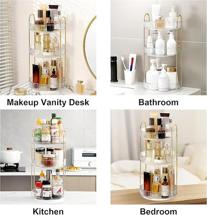 Weidace 360 Rotating Makeup Organizer for Vanity, Bathroom Countertop Spinning Perfume Organizer, High-Capacity Cosmetic and Skincare Dresser Make Up Holder Rack (3 Tiers, White)