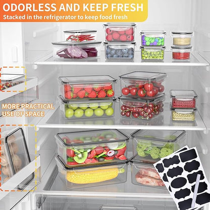 GEIKR 44 PCS Plastic Food Storage Containers with Lids Airtight, BPA-Free Leakproof Meal Prep Containers Reusable,Microwave & Dishwasher & Freezer Safe,Includes Labels & Pen