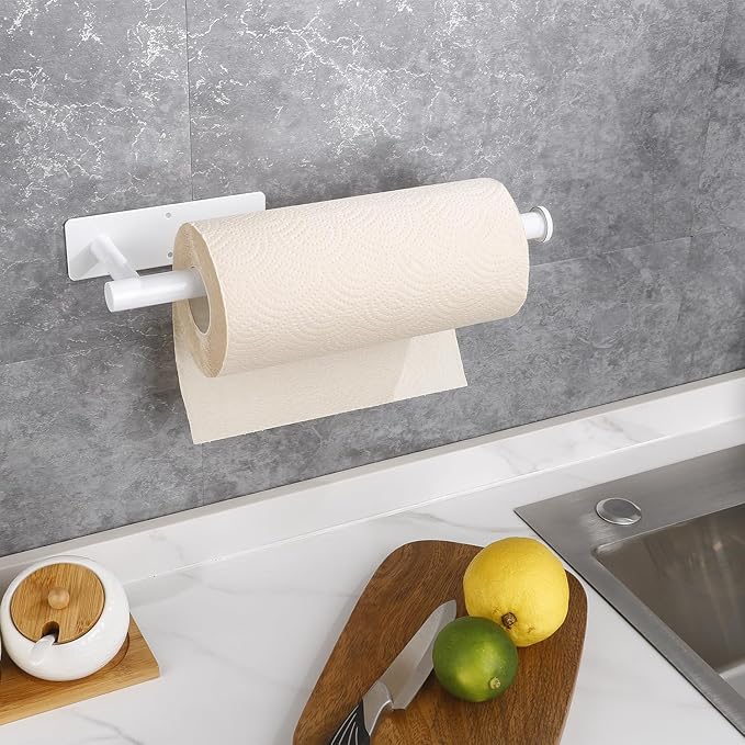 Paper Towel Holders,Paper Towels Rolls - for Kitchen,Wall Mounted Paper Towel Roll Holder for Kitchen, Bathroom,Both Available in Adhesive and Screws,Stainless Steel-White