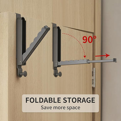 RFOUO Over The Door Hooks Hanger Fit Door up to 1 3/4" Optimal 2pc,Over The Door Hanger with Retractable Rod,Foldable Over The Door Drying Rack for Laundry Bathroom Bedroom (Space Grey, 2 Pack)