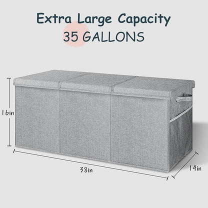 Extra Large Toy Box with Lids - Sturdy Collapsible Kids Storage Organizer Big Bin Chest Basket with Dividers for Boys Girls, Bedroom, Nursery, Living Room, Playroom Organization, 38"x16"x14", Gray