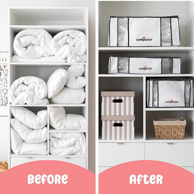Compactor Vacuum Storage Bag XL | Space Saver Vacuum Storage Bags for Clothes, Comforters & Blankets | Ultimate Storage Solution for Wardrobe | White Semi-Rigid Box |