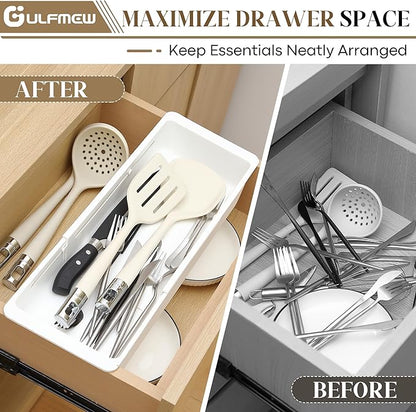 2 Pack Deep Drawer Organizer Bins, Sliding Drawer Organizer Bin Expandable and Adjustable Tray for Kitchen Utensils, BBQ Tools, Towels, Durable Plastic Sliding for Easy Storage(17.4-27.6")