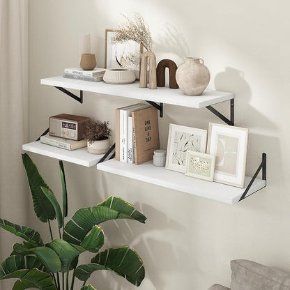 Axeman Deep Floating Shelves - 40 Inch White Floating Shelves Set of 2-12 Inch Deep Wood Wall Shelves for Living Room Bathroom Kitchen