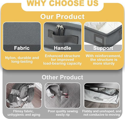 PLUMGEAN 4-Inch Under Bed Storage Containers (2-Pack) | Sturdy Sidewalls | Clear Cover & Label Holder | Foldable Fabric Closet Bin Organizer | Stores Clothing/Blankets/Sweaters/Sheets