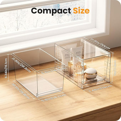 A-LuGei 【𝟮𝗣𝗖𝗦】 Acrylic Stackable Storage Drawers, 11.8" L Makeup Organizer, Bathroom Organizer and, Under Sink Organizer, Plastic Storage Bins