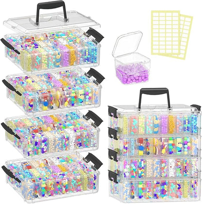 Bead Organizer Box 120 Pcs, 4-Tier Large Capacity Stackable Bead Storage Containers, Portable Plastic Craft Organizers for Jewelry Making, Bracelets, DIY, Nail Art Charms