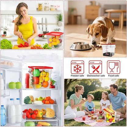 WELKOR Airtight Square Food Storage Containers with Lids 4-Pack, Lock-Tight Seal for Flour, Sugar, Cereal, Keep Food Fresh, BPA-Free Stackable Kitchen Canisters with Measurements (Red, 4QT-4PACK)