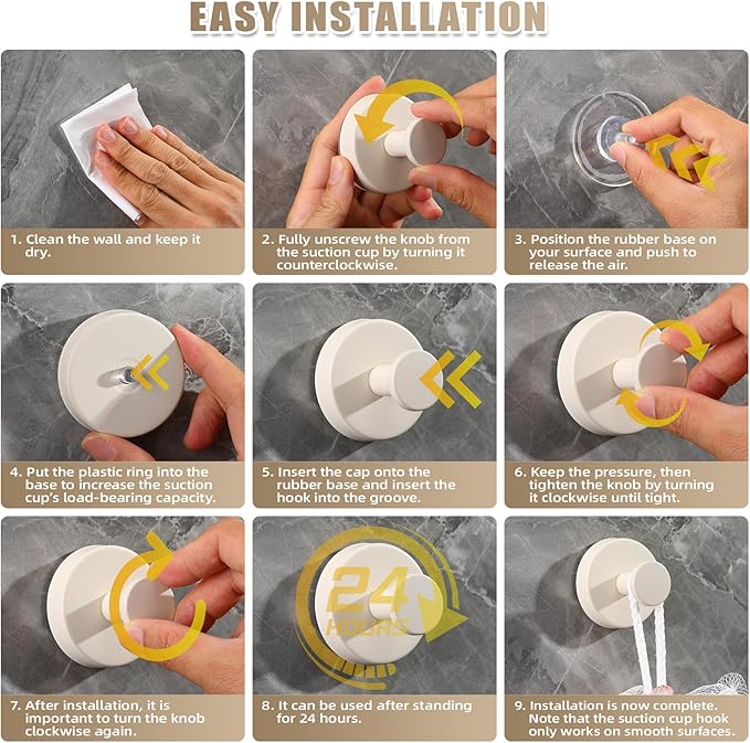 Fenas Suction Cup Hooks for Shower No-Drill Bathroom Hooks for Towels, Robes, Loofah Mountable on Bathroom Walls, Kitchen, Glass, Mirrors, Tile and Smooth,Non-Porous Surfaces (2, Milk White)