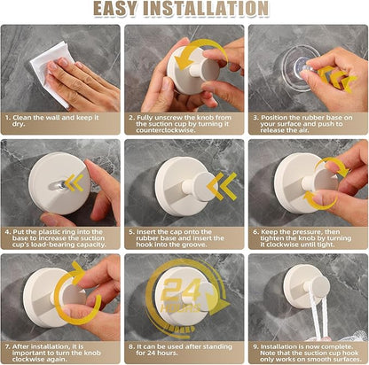 Fenas Suction Cup Hooks for Shower No-Drill Bathroom Hooks for Towels, Robes, Loofah Mountable on Bathroom Walls, Kitchen, Glass, Mirrors, Tile and Smooth,Non-Porous Surfaces (2, Milk White)