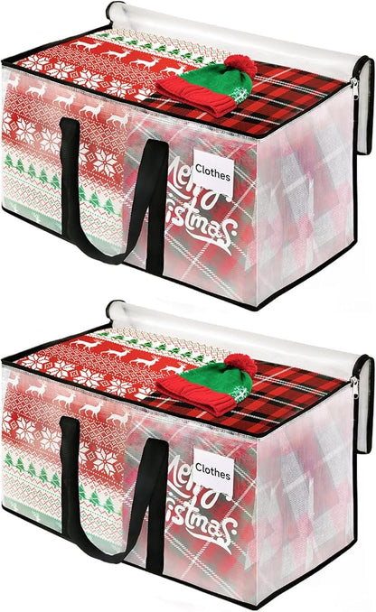 BlissTotes Moving Bags, 2-Pack Storage Bags, Moving Bags Heavy Duty Extra Large, Moving Totes, Clear moving Bags, Reinforced Handles & Tag Pocket, Christmas Totes (125L)