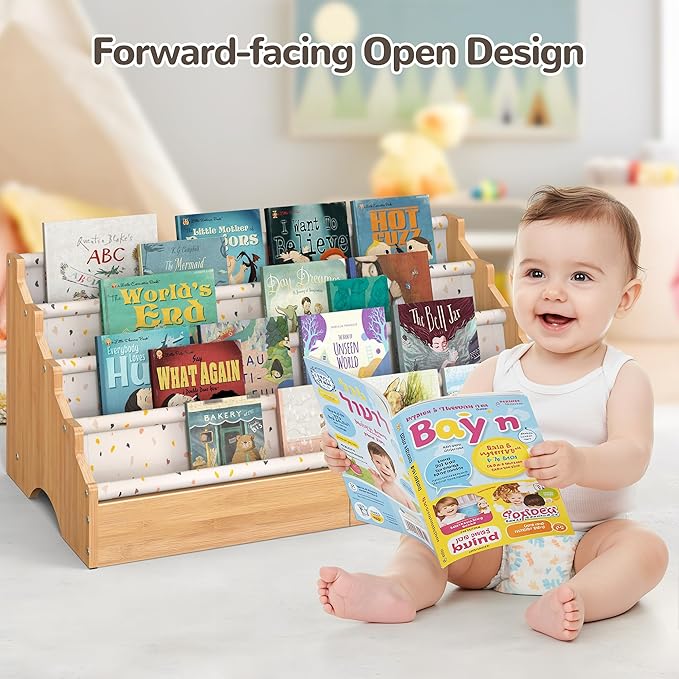 ELYKEN Toddler Bookshelf for Kids Rooms, Nursery Book Shelves with Open Forward Display, Montessori Book Shelf for Baby Room, Small Children Classroom Books Rack Storage, Reading Corner for Kid