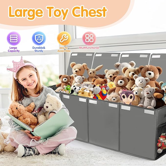 AOBOPLE Extra Large Toy Chest,50"x15"x12" Toy Box for Boys Girls Nursery,Collapsible Sturdy Toy Storage Organizer with Mesh Pockets,Large Toy Chest Storage Boxes Bins Baskets