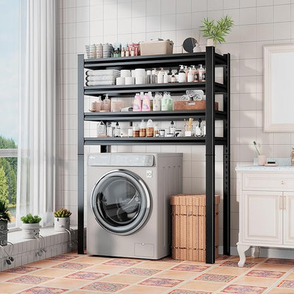 Over Washer and Dryer Shelves, 4 Tier Adjustable Height Metal Heavy Duty Freestanding Storage Shelves, Washing Machine Rack for Laundry Room Organization and Storage, 45.28''W*17.72''D*62.99''H, Black