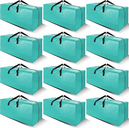 Cosy Family 12 Pack Heavy Duty Extra Large Moving Bags with Backpack Straps - Strong Handles & Zippers, Storage Totes For Space Saving, Fold Flat, Alternative to Moving Box, Aquamarine
