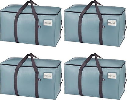 VENO 4 Pack Moving Bags, Upgraded Heavy Duty, Moving Boxes Alternative, Packing Storage Supplies for Dorm Room Essentials with Zipper for Clothes, Large Totes for Packaging (Light Blue, 4 Pack)