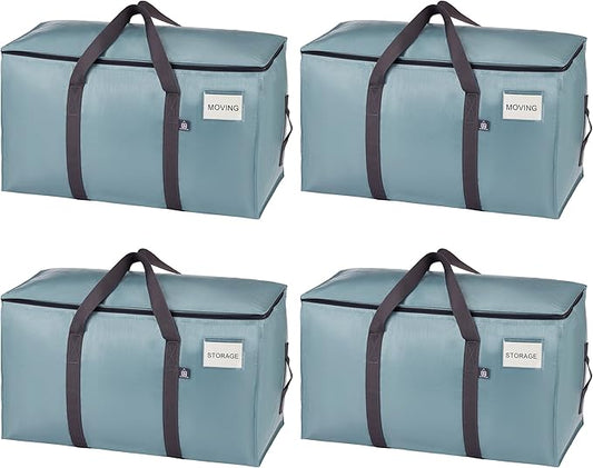 VENO 4 Pack Moving Bags, Upgraded Heavy Duty, Moving Boxes Alternative, Packing Storage Supplies for Dorm Room Essentials with Zipper for Clothes, Large Totes for Packaging (Light Blue, 4 Pack)
