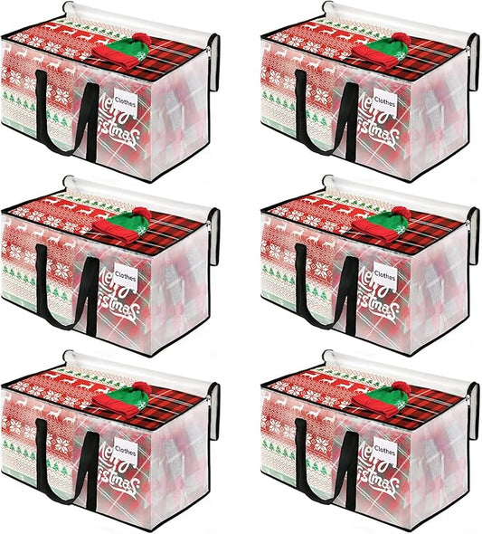 BlissTotes Moving Bags, 6-Pack Storage Bags, Moving Bags Heavy Duty Extra Large, Moving Totes, Clear moving Bags, Reinforced Handles & Tag Pocket (125L)