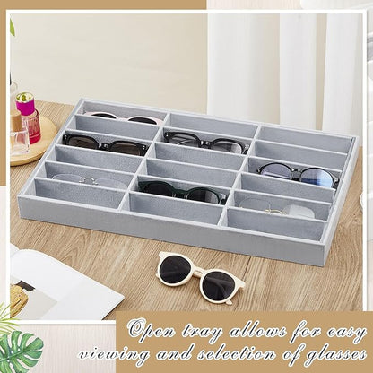 Amylove 2 Pcs Sunglass Organizer Trays Glasses Stackable Jewelry Trays Sunglass Organizer Display Box(18 Grids,Gray)