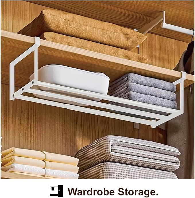Expandable Shoe Rack Organizer - Adjustable Shoe Rack & Under Cabinet Shelf - for Shoe or Clothing Storage and Organization, Under Shelf Storage (White,4 Pcs)