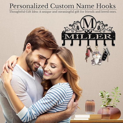 Personalized Metal Key Rack Hooks, Key Holder Wall Mounted Key Hooks, Name Background Letter Theme Wall Decoration Hooks, Key Hanger Organizer for Living Room, Entryway, Bathroom, Office Decor